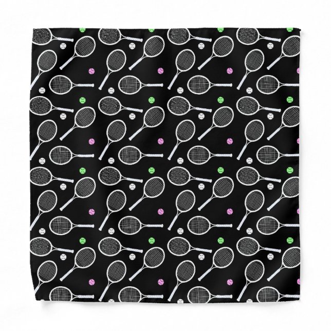 Tennis Racket Pattern Black Background    Bandana (Front)