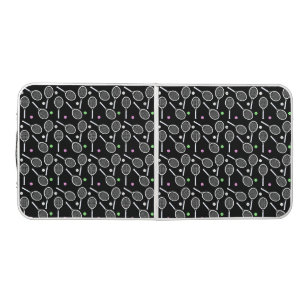 Tennis Racket Pattern Black Background Beer Pong Table