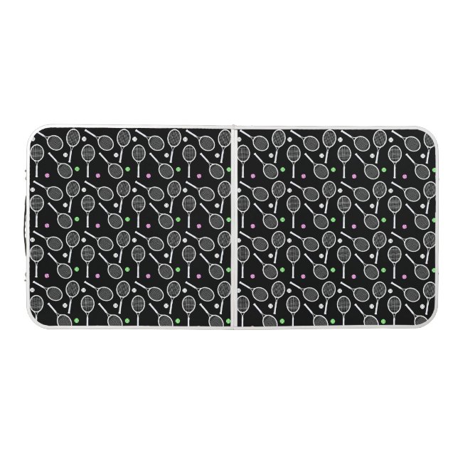 Tennis Racket Pattern Black Background Beer Pong Table (Top)