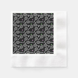 Tennis Racket Pattern Black Background Napkins