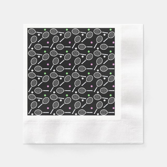 Tennis Racket Pattern Black Background   Napkins (Front)