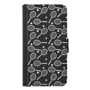 Tennis Racket Pattern Black Background   Samsung Galaxy S5 Wallet Case