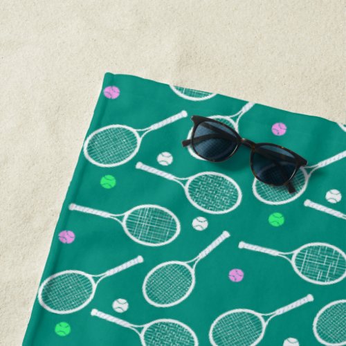 Tennis Racket Pattern  Green Beach Towel