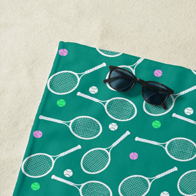 Tennis Racket Pattern  Green Beach Towel (In Situ)