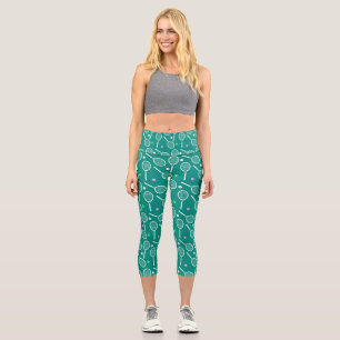Tennis Racket Pattern Green  Capri Leggings
