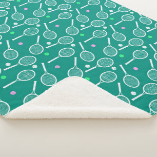 Tennis Racket Pattern Green Sherpa Blanket