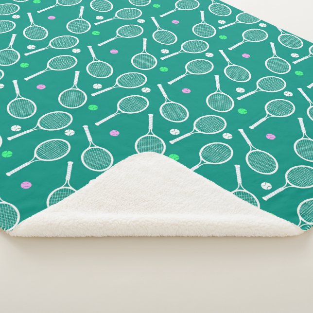 Tennis Racket Pattern  Green  Sherpa Blanket (3/4)