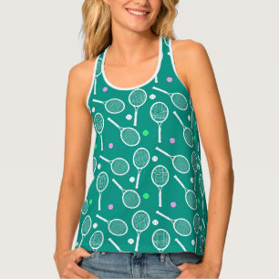 Tennis Racket Pattern Green Tank Top