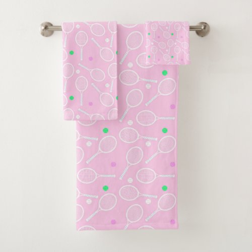 Tennis Racket Pattern Pastel Pink  Bath Towel Set