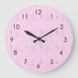 Tennis Racket Pattern Pastel Pink Large Clock