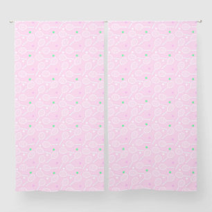 Tennis Racket Pattern Pastel Pink Pair Sheer Curtains