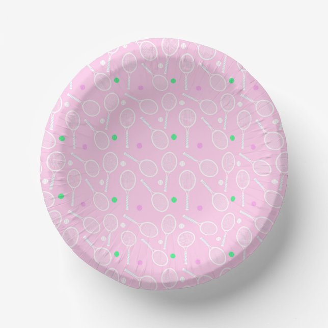Tennis Racket Pattern Pastel Pink  Paper Bowls (Front)