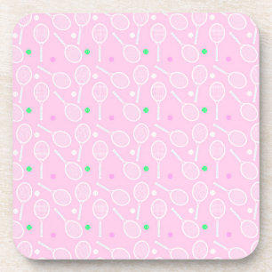 Tennis Racket Pattern Pastel Pink Party    Beverage Coaster