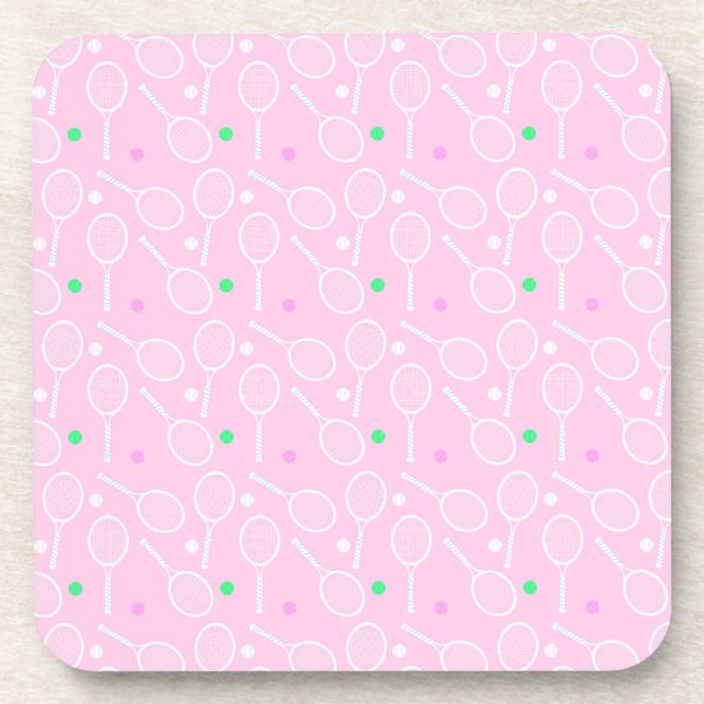 Tennis Racket Pattern Pastel Pink Party    Beverage Coaster (Front)