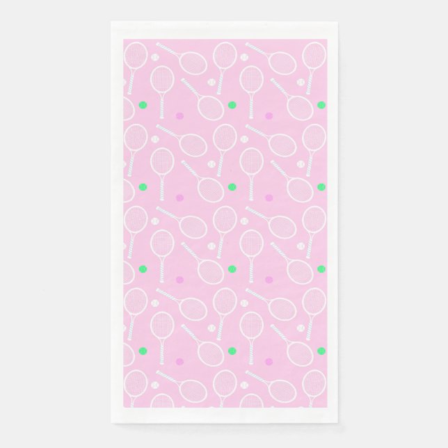 Tennis Racket Pattern Pastel Pink Party Paper Guest Towels (Front)