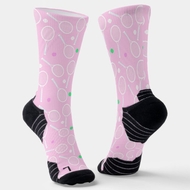 Tennis Racket Pattern Pastel Pink   Socks (Angled)
