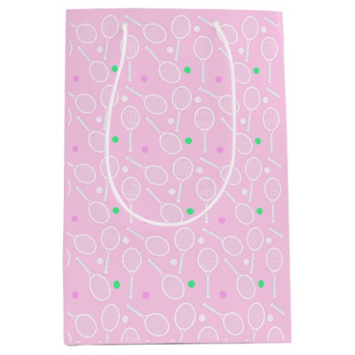 Tennis Racket Pattern Pink   Medium Gift Bag