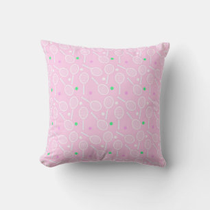 Tennis Racket Pattern Pink Throw Pillow