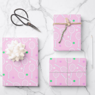 Tennis Racket Pattern Pink Wrapping Paper Sheets