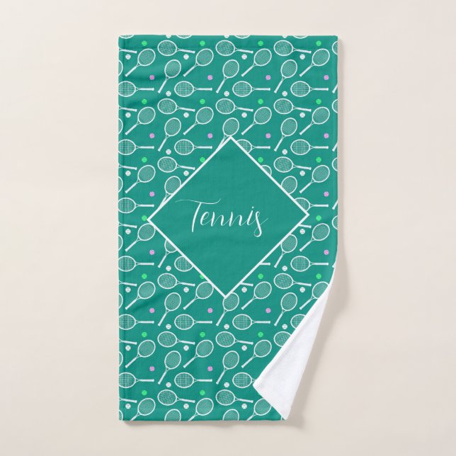 Tennis Racket Pattern Retro Green  Hand Towel (Hand Towel)