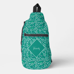 Tennis Racket Pattern Retro Green Personalized Sling Bag