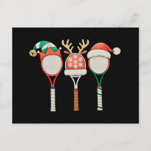 Tennis Racket Reindeer Antlers Santa Hat Christmas Holiday Postcard