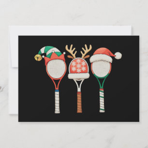 Tennis Racket Reindeer Antlers Santa Hat Christmas Invitation