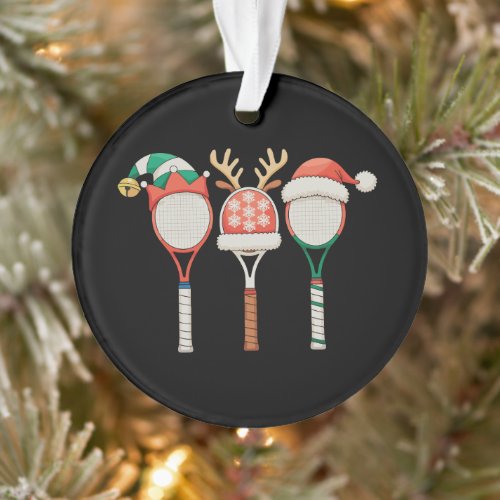Tennis Racket Reindeer Antlers Santa Hat Christmas Ornament