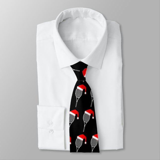 Tennis Racket Santa Hat Neck Tie (Tied)