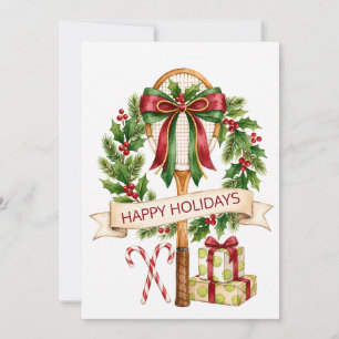 Tennis Racket Tennis Ball Bow Christmas Holiday Card