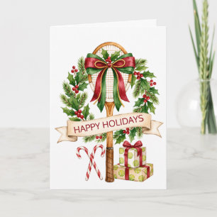 Tennis Racket Tennis Ball Bow Christmas Holiday Card