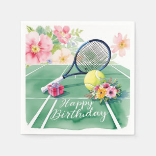 Tennis racket with ball and flowers birthday Party Napkins