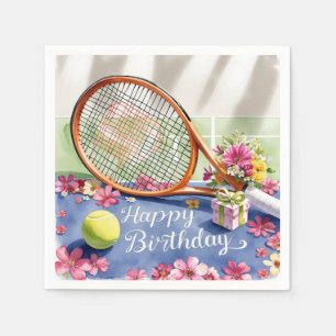 Tennis racket with ball and flowers birthday Party Napkins