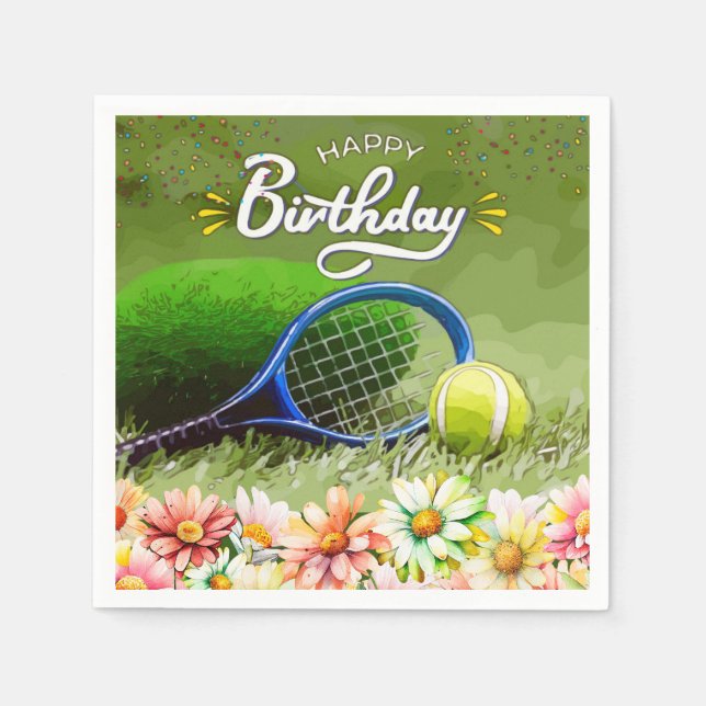 Tennis racket with ball Happy Birthday   Napkins (Front)