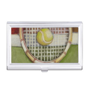 Tennis Racket with Ball Laying on Court Business Card Holder
