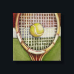 Tennis Racket with Ball Laying on Court Canvas Print<br><div class="desc">Enjoy a little tennis with this scene painted by Ethan Harper. A well stitched racket with a ball sitting on the middle,  you just want to pick it up,  head to your local court and play a game. Purchase your copy of this print today!</div>