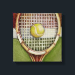 Tennis Racket with Ball Laying on Court Canvas Print<br><div class="desc">Enjoy a little tennis with this scene painted by Ethan Harper. A well stitched racket with a ball sitting on the middle,  you just want to pick it up,  head to your local court and play a game. Purchase your copy of this print today!</div>