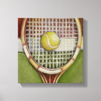 Tennis Racket with Ball Laying on Court