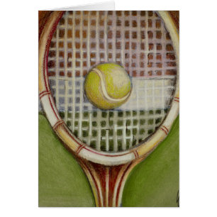Tennis Racket with Ball Laying on Court Cards
