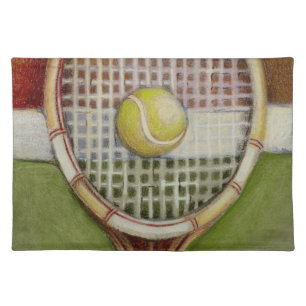Tennis Racket with Ball Laying on Court Cloth Placemat