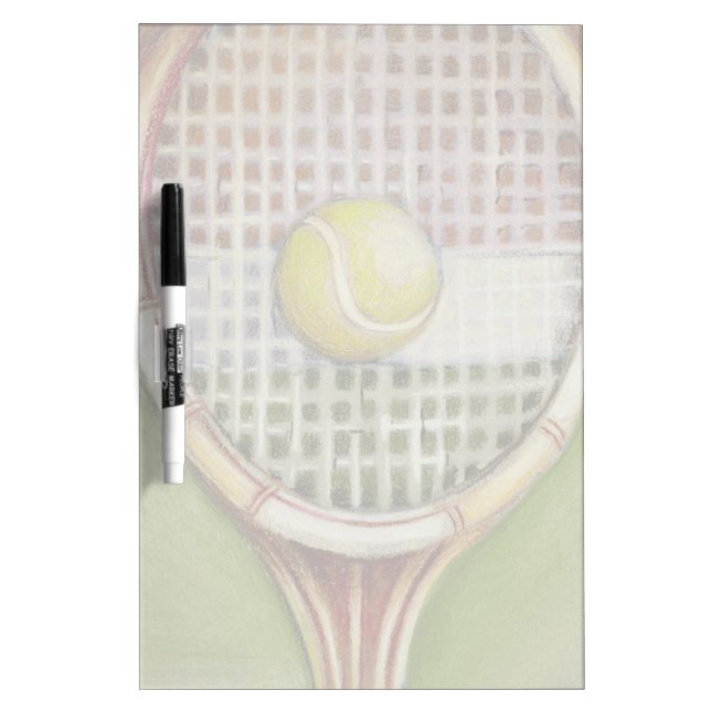 Tennis Racket with Ball Laying on Court Dry Erase Board (Front)