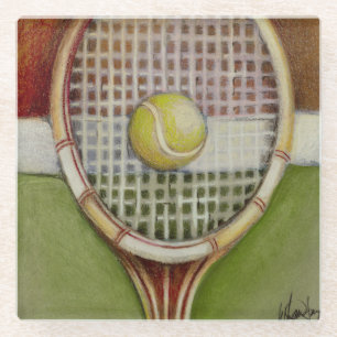Tennis Racket with Ball Laying on Court Glass Coaster