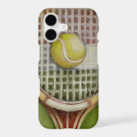 Tennis Racket with Ball Laying on Court