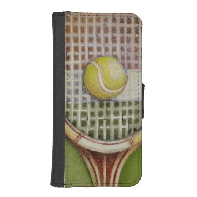 Tennis Racket with Ball Laying on Court iPhone Wallet Case (Front)
