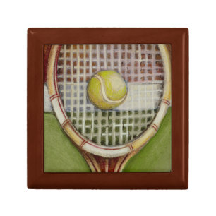 Tennis Racket with Ball Laying on Court Keepsake Box