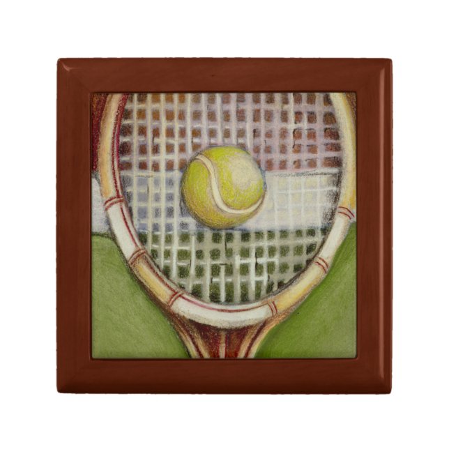Tennis Racket with Ball Laying on Court Keepsake Box (Front)