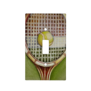 Tennis Racket with Ball Laying on Court Light Switch Cover