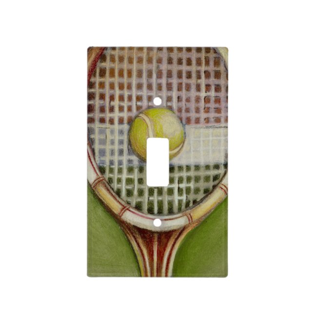 Tennis Racket with Ball Laying on Court Light Switch Cover (Front)