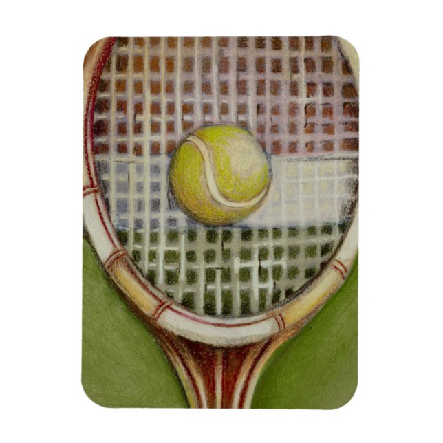 Tennis Racket with Ball Laying on Court Magnet (Vertical)