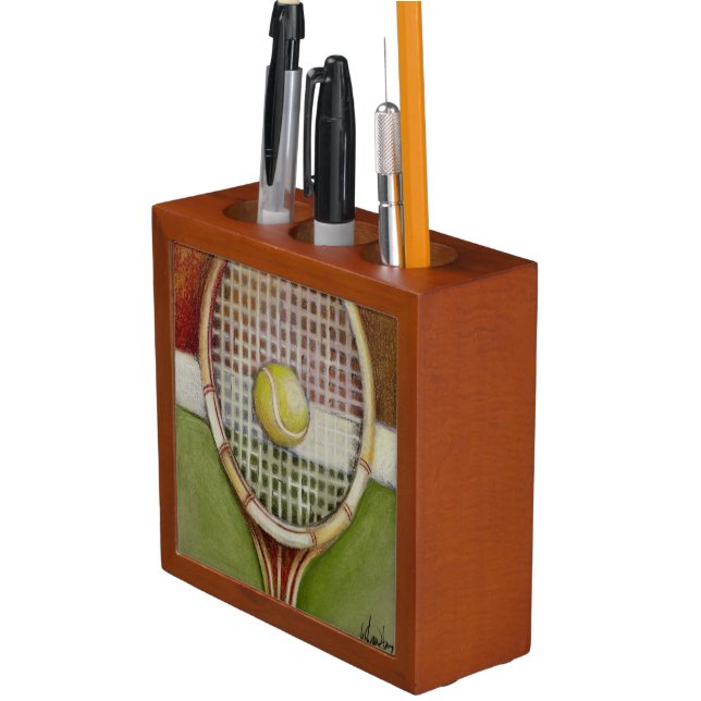 Tennis Racket with Ball Laying on Court Pencil Holder (In Situ)